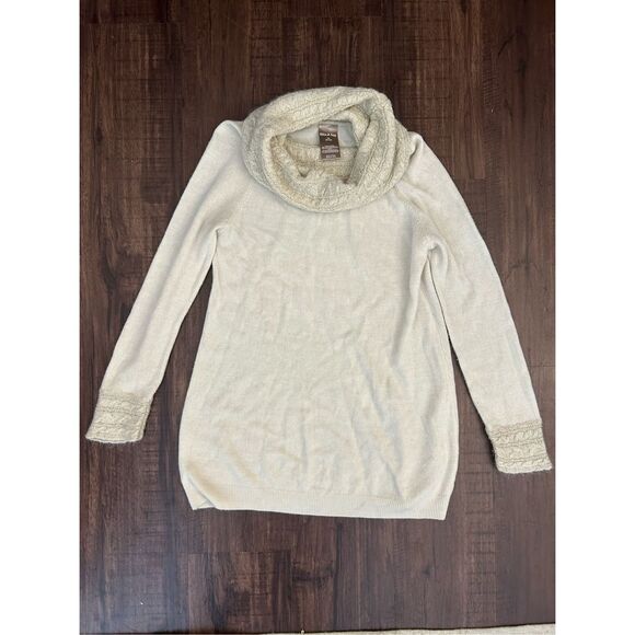 White Stag Cream Gold Thread Turtleneck Cowl-Neck SOFT Sweater, Sz Medium - Picture 1 of 6